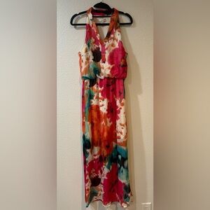 Bisou Bisou Watercolor Floral Chiffon Halter Maxi Dress Size 4 Sleeveless